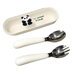 熊猫元宝勺便携式儿童餐具食品级不锈钢吃饭勺子叉子可爱辅食勺