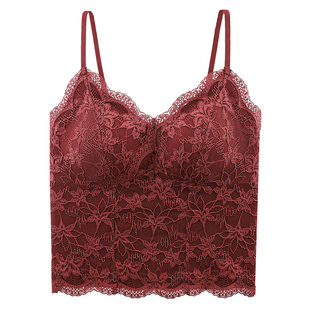 花初锦遇红色蕾丝吊带背心女内搭带胸垫新款秋冬法式鱼骨胸衣外穿