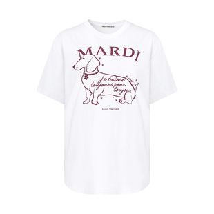 MardiMercredi侧脸珍珠小狗短袖t恤宽松上衣女线条韩系腊肠狗夏季