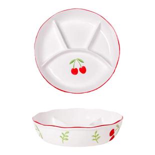 陶瓷餐盘加深饭盘隔盘菜盘学生儿童饭盘带盖带勺子果盘分格盘蒸盘