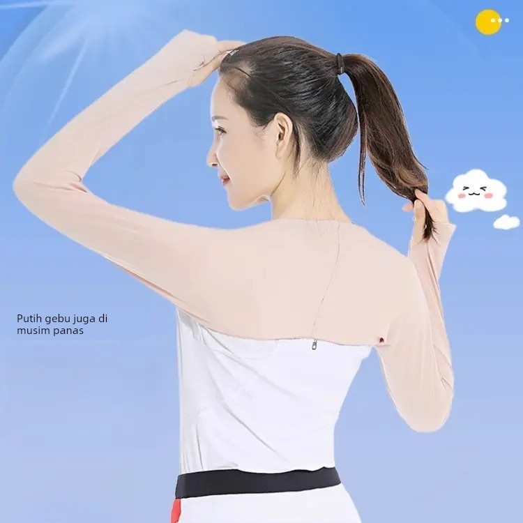 防晒袖套女夏天冰丝连肩手臂套户外骑行开车防紫外线披肩护臂手套