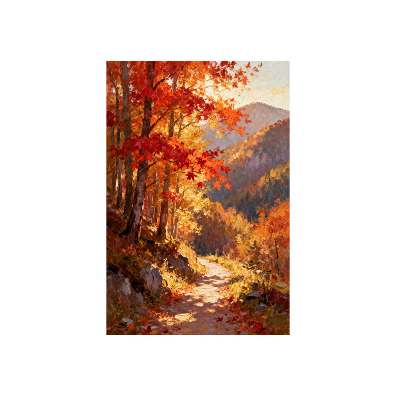 纯手绘油画秋日山林风景装饰画