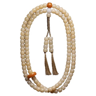 新中式天然白玉菩提直切桶珠老型108颗手串项链跑环手链男女文玩