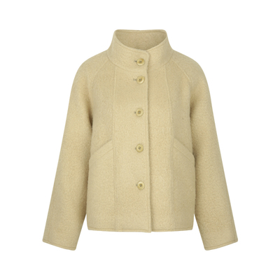 立领保暖白色短款毛呢外套