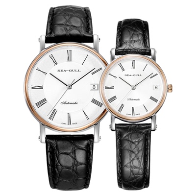 Seagull海鸥手表18K玫瑰金机械表皮表带情侣腕表218.377大师系列