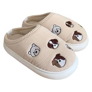 细细条保暖居家鞋产后月子鞋冬季网红卡通小熊防滑男女棉拖鞋ins
