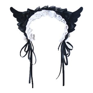 原创lolita天使翅膀黑白发箍蝴蝶结kc辣妹女仆lo娘Y2K头饰洛丽塔