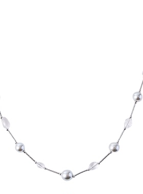 满天星灰珠白水晶珍珠长款项链