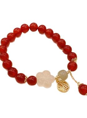 天然红色玛瑙手链女好运手串