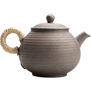陶迷无釉粗陶茶壶复古原矿一壶两杯套装防烫绑绳禅意中式泡茶具