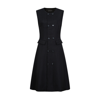 HeyDress法式毛呢连衣裙女冬季收腰显瘦设计感黑色礼服背心裙子