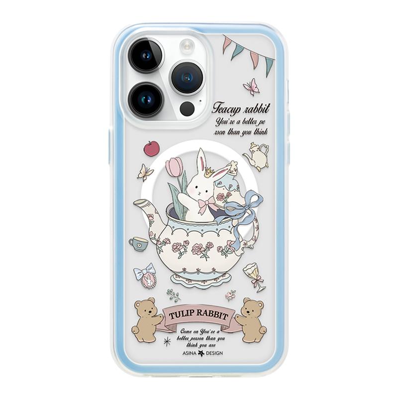 茶杯兔子适用苹果15promax手机壳磁吸全包新款iPhone14pro高级感网红创意磨砂ip13pro防摔带支架保护套可爱