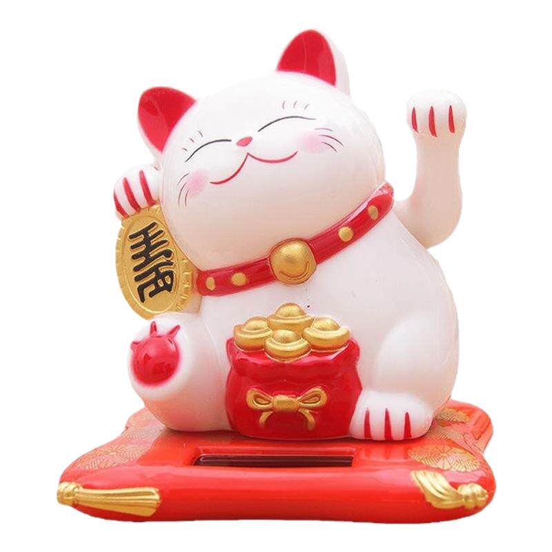 太阳能招财猫车载摆件摇手招财纳福汽车居家公司小食店招财装饰品