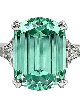 925银长方精工绿碧玺色戒指