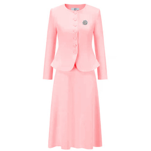 AD大码粉色主持人职业西装套装伞裙小香风高级感ol女面试商务正装