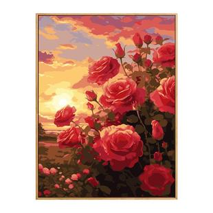 治愈玫瑰diy数字油画风景填充油彩画画填色手绘手工礼物消磨时间