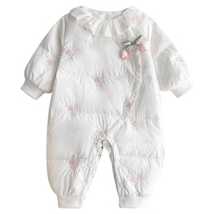 女宝宝轻薄羽绒服连体衣冬季小月龄婴儿外出服冬天白鸭绒保暖衣服