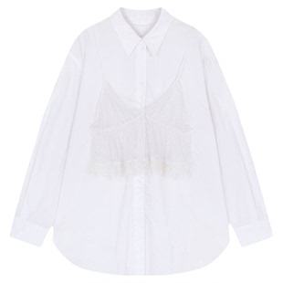pushBUTTON春夏蕾丝吊带假两件女士长袖衬衫衬衣银泰百货 301604