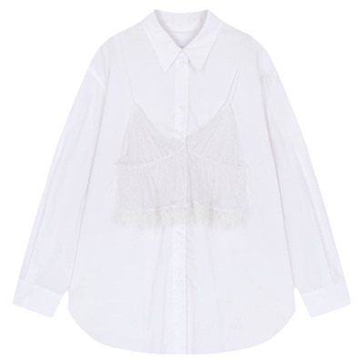 pushBUTTON春夏蕾丝吊带假两件女士长袖衬衫衬衣银泰百货 301604