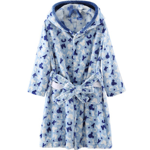 三枪内衣迪士尼男女童珊瑚绒睡衣米奇家居中大童保暖睡袍连帽浴袍