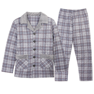 玛伦萨夹棉袄男士睡衣中厚薄棉款珊瑚绒秋冬保暖绒棉衣家居服套装