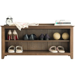 治木工坊美式全实木换鞋凳简约橡木鞋架家用1米置物架胡桃色鞋柜