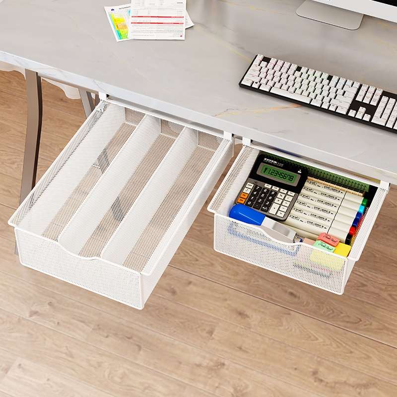 书桌下收纳柜置物架侧边挂篮悬挂盒筐办公桌工位抽屉式下挂抽拉架