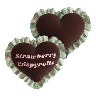 士多啤梨爱心花边少女咖色秋冬抱枕沙发办公室可拆洗靠腰枕像素风