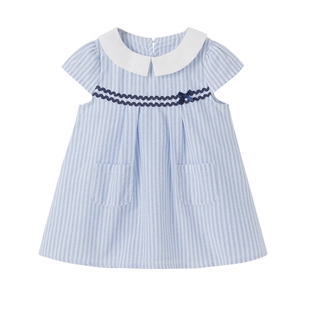 [7A抗菌]女童夏日连衣裙小童条纹衬衫裙宝宝2026透气薄款夏装裙子