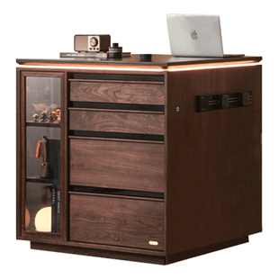 实木餐厅家用岛台小户型客厅黑胡桃木餐边柜餐桌备餐操作台料理台