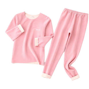 黄色儿童保暖内衣套装AB面初中男生打底衫青少年中领秋衣秋裤女童