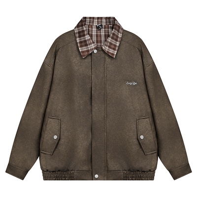 NERESUM美式格子拼接夹克外套