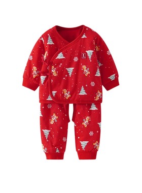 童泰秋冬婴儿开裆红色两件套棉服