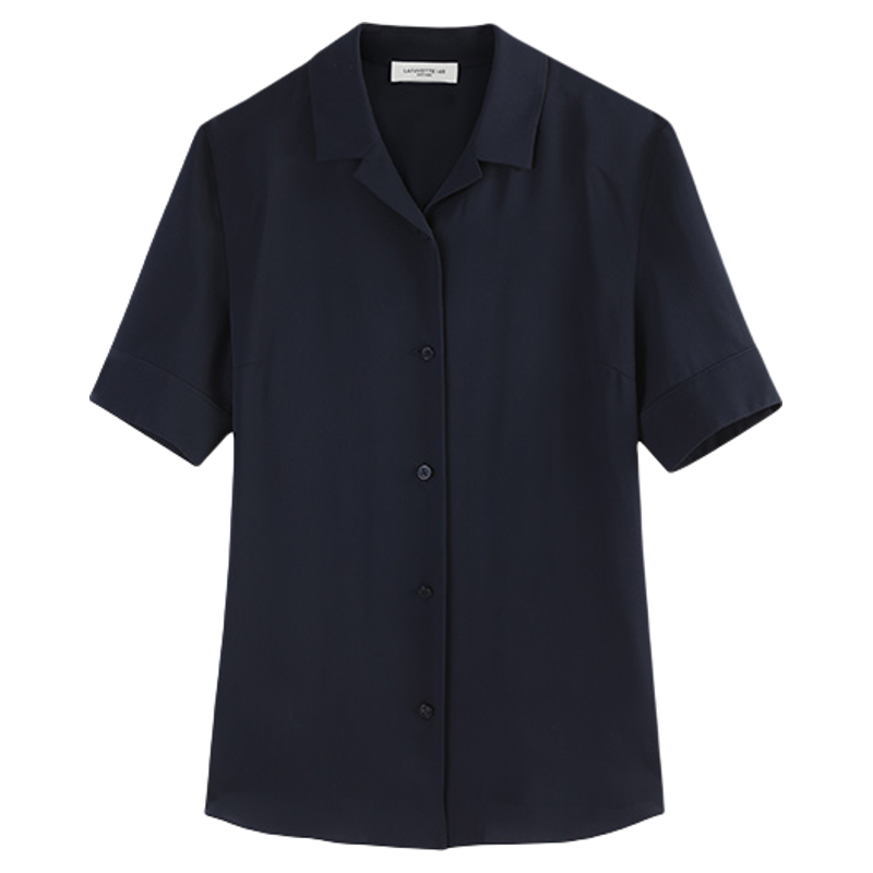 LAFAYETTE148/拉飞逸有机真丝复古翻领衬衫收腰休闲简约纯色上衣
