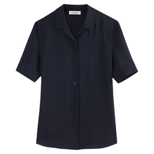 LAFAYETTE148/拉飞逸有机真丝复古翻领衬衫收腰休闲简约纯色上衣