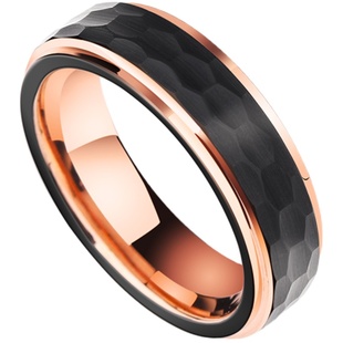 飒雅玫瑰金戒指男士彩金潮牌单身食指黑色锤纹男戒钨金高级感指环