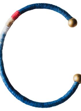 蓝染绕线黄铜手镯indigo植物染