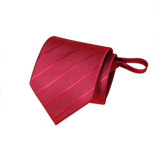 罗蒙领带结婚新郎免打结红色高级感婚礼男士正装条纹商务兄弟团
