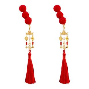 新年糖葫芦造型发夹可爱红色毛球流苏发夹古风汉服发饰对夹配饰女