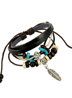 情侣pu皮民族风多层叠戴皮手环