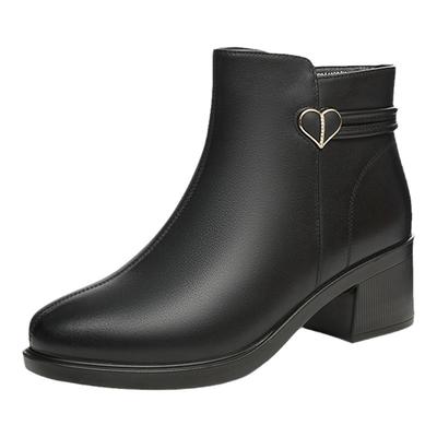 红蜻蜓时装靴粗跟短筒妈妈靴子