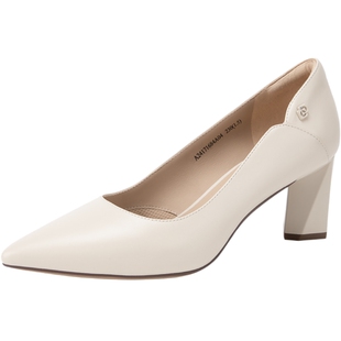 【静音系列】千百度粗高跟鞋春秋气质浅口羊皮法式单鞋女通勤百搭