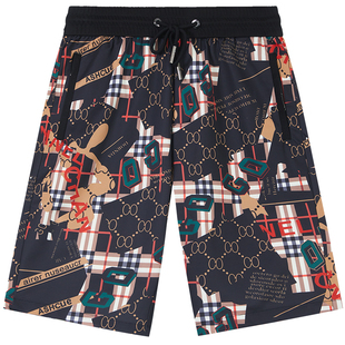 ZOUK欧货2023新款裤子男夏季沙滩裤复古印花5分短裤潮牌男休闲裤