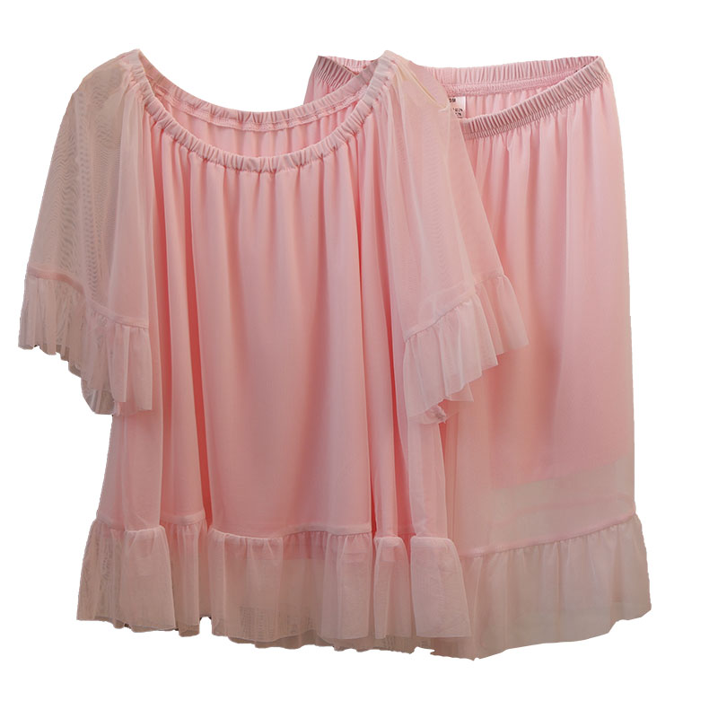 mi pink果果女童公主睡衣套装夏季女孩韩版网纱时尚家居服两件套