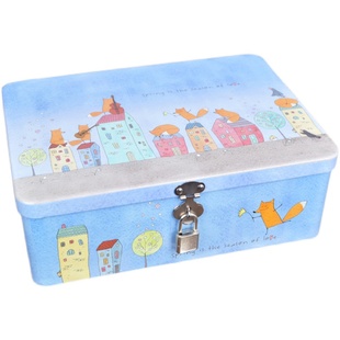 铁盒子带锁的小箱子钥匙长方形证件桌面收纳盒带密码加厚铁皮大号