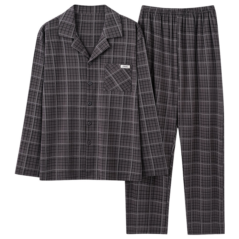 家曼妃男士纯棉开衫家居服套装