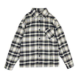 班尼路气质高级感格纹衬衫女翻领中长款衬衣女叠穿外搭长袖上衣J