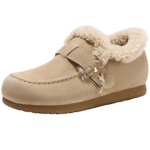 森达保暖勃肯鞋毛呢冬季女鞋毛毛鞋加绒26年新款鞋口羊毛棉鞋