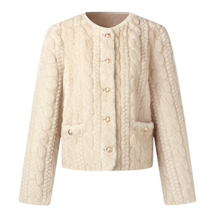 绞花肌理|歌莉娅人造皮草女2025新款冬季高级好看小个子毛毛外套