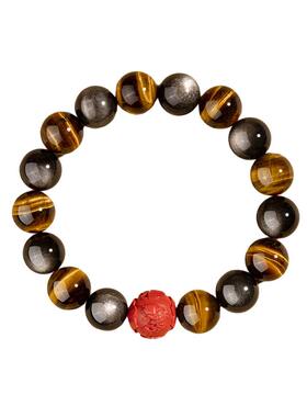 五台山天然虎眼石银曜石手串